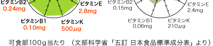 あしたばとケールの栄養成分比較表3